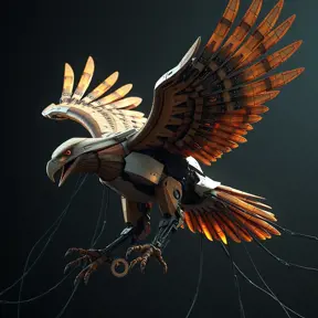 Robotic eagle, wires and gears