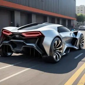 futuristic car with huge wheels and modernized taillights