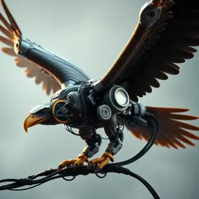 Robotic eagle, wires and gears