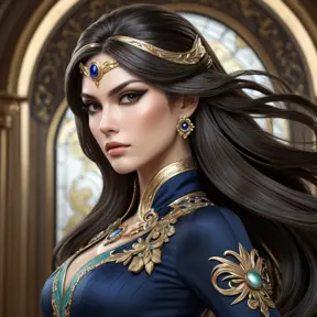 stunning portrait of Bayonetta, elegant pose, flowing hair, captivating eyes, realistic skin texture, dramatic lighting, art nouveau style, intricate details, smooth skin, sharp focus, award winning photography