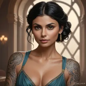 Matte portrait of Morena Baccarin with tattoos