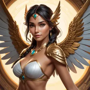 Alluring matte portrait of a beautiful Nidalee with wings