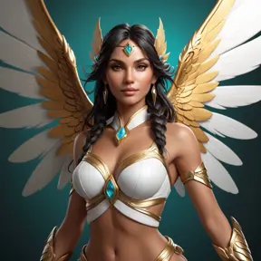 Alluring matte portrait of a beautiful Nidalee with wings