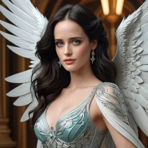 Alluring matte portrait of a beautiful Eva Green with wings