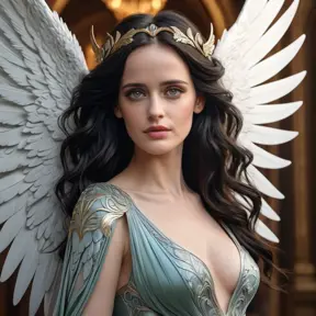 Alluring matte portrait of a beautiful Eva Green with wings