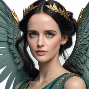 Alluring matte portrait of a beautiful Eva Green with wings