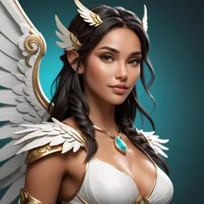 Alluring matte portrait of a beautiful Nidalee with wings