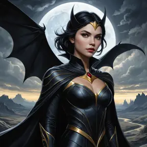 surreal painting of Cassandra Cain as a vampire queen, ruling over a desolate landscape, powerful and regal, ethereal glow, dark fantasy elements