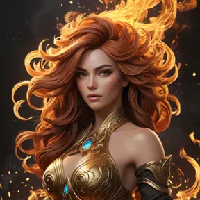 "legendary fire goddess", huge flaming hair, smoke, embers, sparks, head and shoulders portrait, finely drawn eyes, detailed Splash art