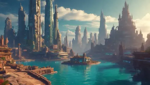 Matte portrait of a futuristic undewater city of Atlantis, Highly Detailed, Stunning, Realistic, Octane Render, Unreal Engine, Volumetric Lighting, Vibrant Colors